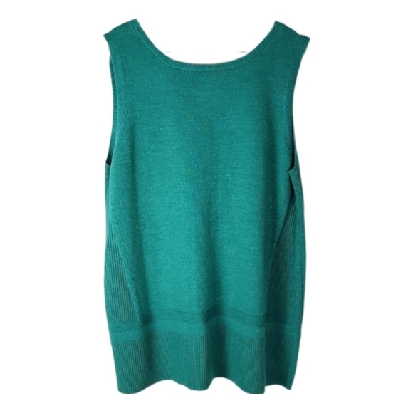 Metallic Threaded Teal Blue Sleeveless Sweater Top - Picture 2 of 4